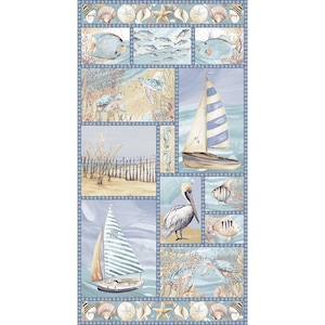 23&quot; Fabric Panel | Blank Ocean Oasis Nautical Sailboat Bird Beach Block Blue