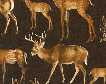 Country Rustic Fabric - Deer Buck Doe on Dark Brown- Timeless Treasures YARD