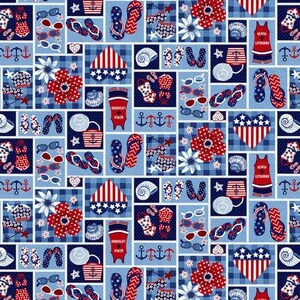 Nautical Fabric | Star-Spangled Beach Sandal Sunglass Blue Patch | Studio E YARD