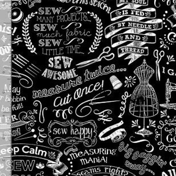 Sew Floral Fabric | Timeless Treasures Black & White Creative Words | Yard