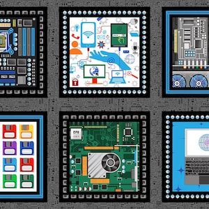 23" Fabric Panel | Studio E Data Point Computer Chip & Storage Block Black