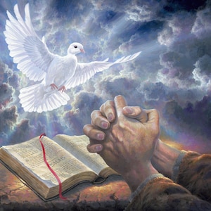 35&quot; Fabric Panel | David Textiles Digital Answered Prayer Dove Psalm Religious