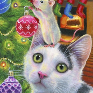 35&quot; Fabric Panel | David Textiles Digital Christmas Tree Cat & Mouse Scene