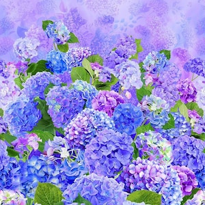 23&quot; Fabric Panel | Timeless Treasures Hydrangea Bliss Flower Scene Purple