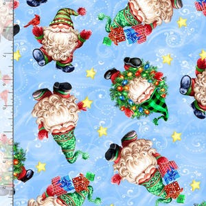 Christmas Fabric | Santa Gnomes Toss Blue | Timeless Treasures YARD