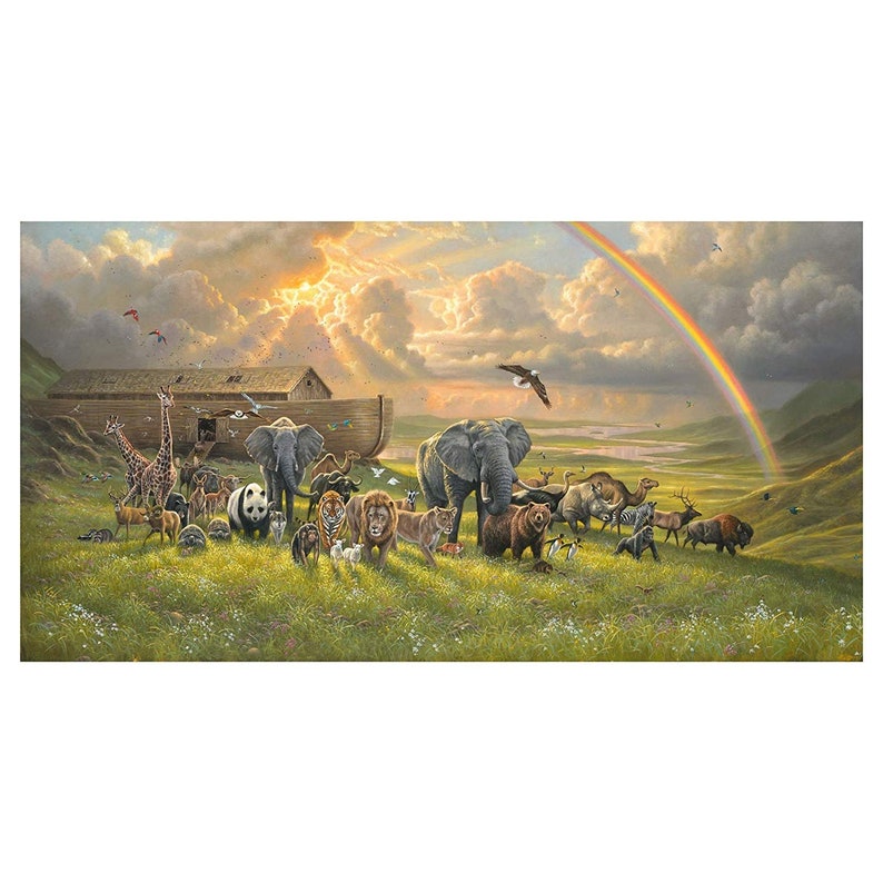 Elizabeth/'s Studio Noah/'s Ark /& Animals Religious Scene 24 Fabric Panel