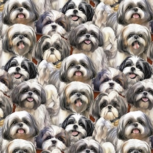 Animal Fabric | Dog Shih Tzu #3 Packed Brown | David Textiles YARD