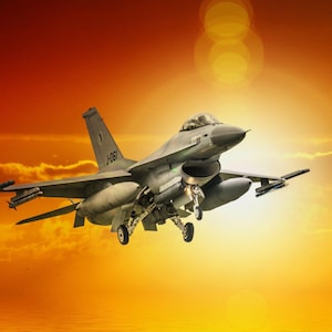 35" Fabric Panel | David Textiles Coming in Hot Fighter Jet Airplane Sunset