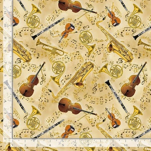 Classical Music Fabric | Symphony Instruments Gold | Timeless Treasures YARD