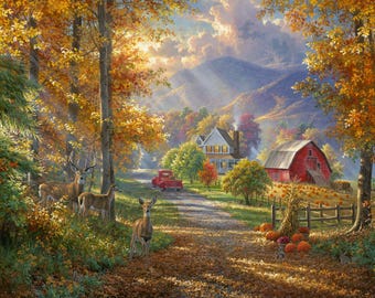 35&quot; Fabric Panel | David Textiles Digital Fall Memories Barn Farmhouse Deer