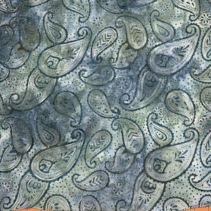 Batik Fabric | Central Java Paisley Gray Blue Green | Textile Creations YARD