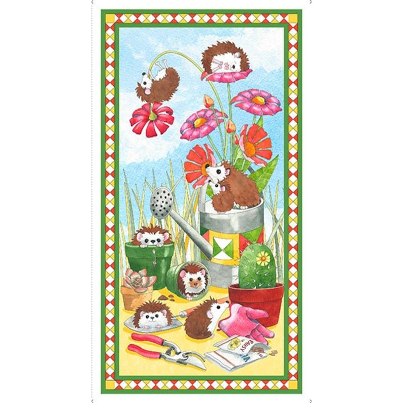 Who Let The Hogs Out Toss Blue Hedgehog Fabric QT Quilting Treasures YARD