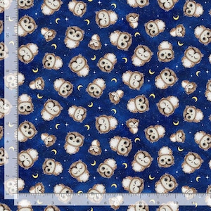 Owl Always Love You Fabric | Tossed Owl Moon Blue | Timeless Treasures YARD