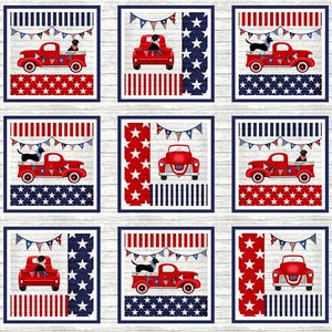 24&quot; Fabric Panel | Studio E Patriotic Truckin&#39; in USA Pickup Truck Blocks