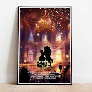 Impresión de La Bella y la Bestia, Póster de La Bella y la Bestia, Películas animadas, Pósteres de películas, Arte mural de películas
