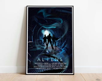 Póster de la película Aliens, arte mural de ciencia ficción y terror, impresión en papel brillante de alto gramaje.