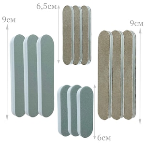 Puede incluir: Conjunto de 12 limas de uñas en tres colores y tamaños diferentes. Las limas miden 6 cm de ancho y 9 cm de largo. Las limas están hechas de un material grueso y son ideales para dar forma y alisar las uñas.