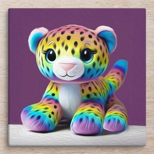 Colorful Cheetah Cat Canvas | Wall Art for Girl's Room | Vibrant Animal Room Décor | Cheetah Kid's Gift | Kids Bedroom & Playroom Decoration