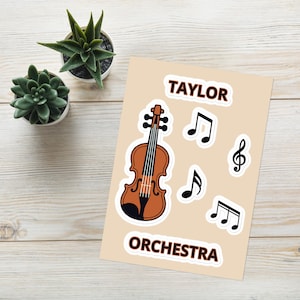 7-Piece Customizable Orchestra Sticker Sheet | Violinist Folder & Gear Case Stickers | Great Gift for Violin Player | Orchestra Teacher Gift