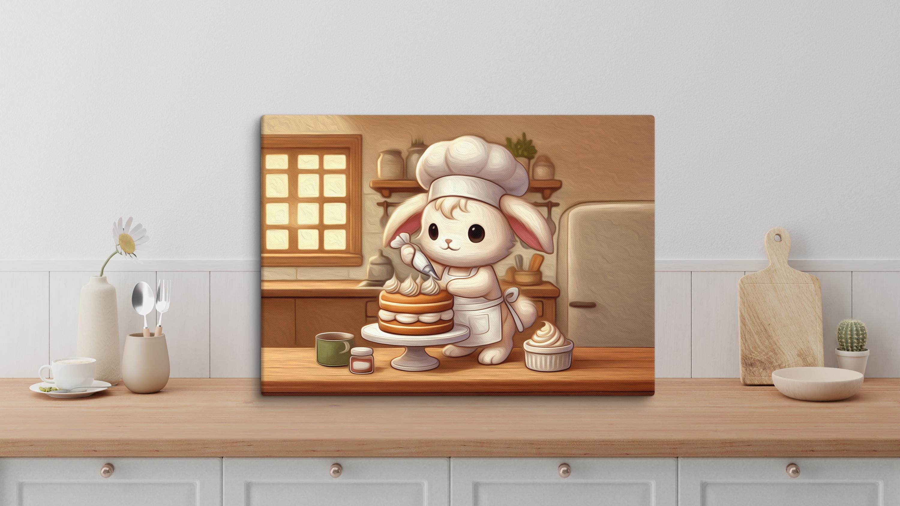 Bunny Rabbit Baking Cake Kitchen Canvas Art | Dining Room Chef Art ...
