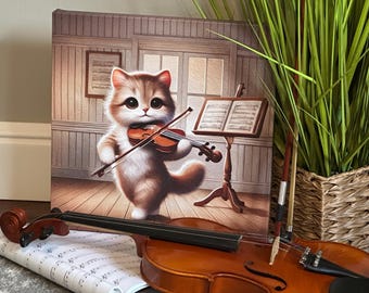 Lienzo decorativo para pared con diseño de gato violinista, decoración de orquesta, arte para sala de música, regalo para violinista, decoración de músico, regalo para violista, decoración de violín