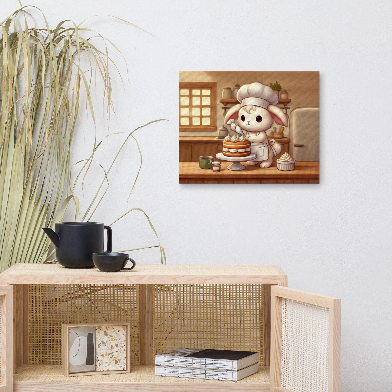 Bunny Rabbit Baking Cake Kitchen Canvas Art | Dining Room Chef Art ...