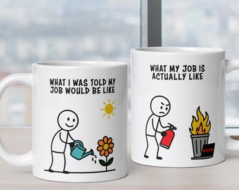 Funny Work Expectations vs Reality Mug | Stick Figure Office Humor Coffee Cup | Sarcasm Job Burnout Gift for Coworkers | Funny Boss Gift