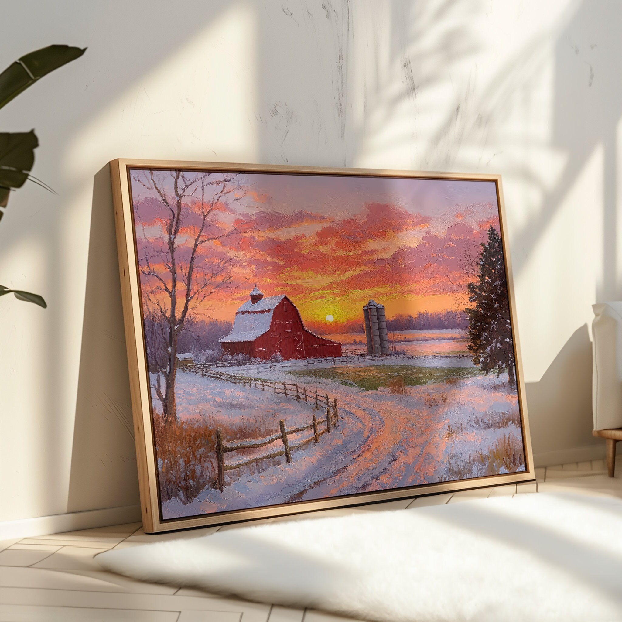 Red Barn Winter Sunset Canvas Print: Midwest Farmhouse Wall Art - Etsy