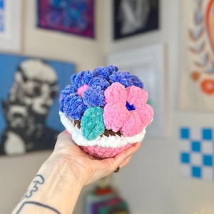 Crocheted Flower Pot Handmade Forever Flowers Kitchen Table Decor