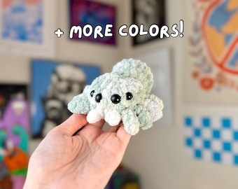 Crochet Jumping Spider Plushie, Fuzzy Gray Spider Stuffed Animal, Jumping Spider Desk Buddy Decor