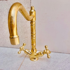 Solid Brass Kitchen Faucet:  Vintage Double Handle Sink Tap