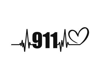 Latido del corazón del 911 en blanco y negro: logotipo del despachador del 911, línea dorada, despachador del 911, policía, bomberos, médicos) JPG PNG SVG - Cricut, silueta, corte