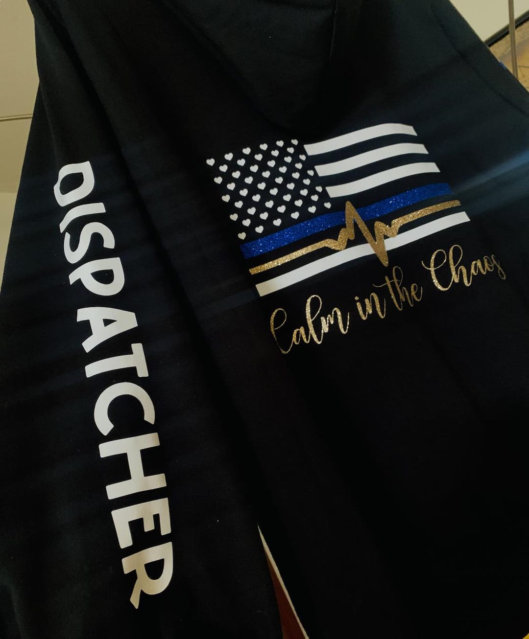 Hearts Flag - Police Dispatcher (911 Dispatch Logo, Flag, Gold Line ...