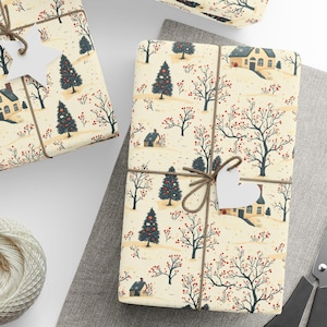 Cottagecore Holiday Wrapping Paper, Snowy Holiday Print, Winter Wonderland, Festive Gift Wrap, Nostalgic Christmas Wrapping Paper