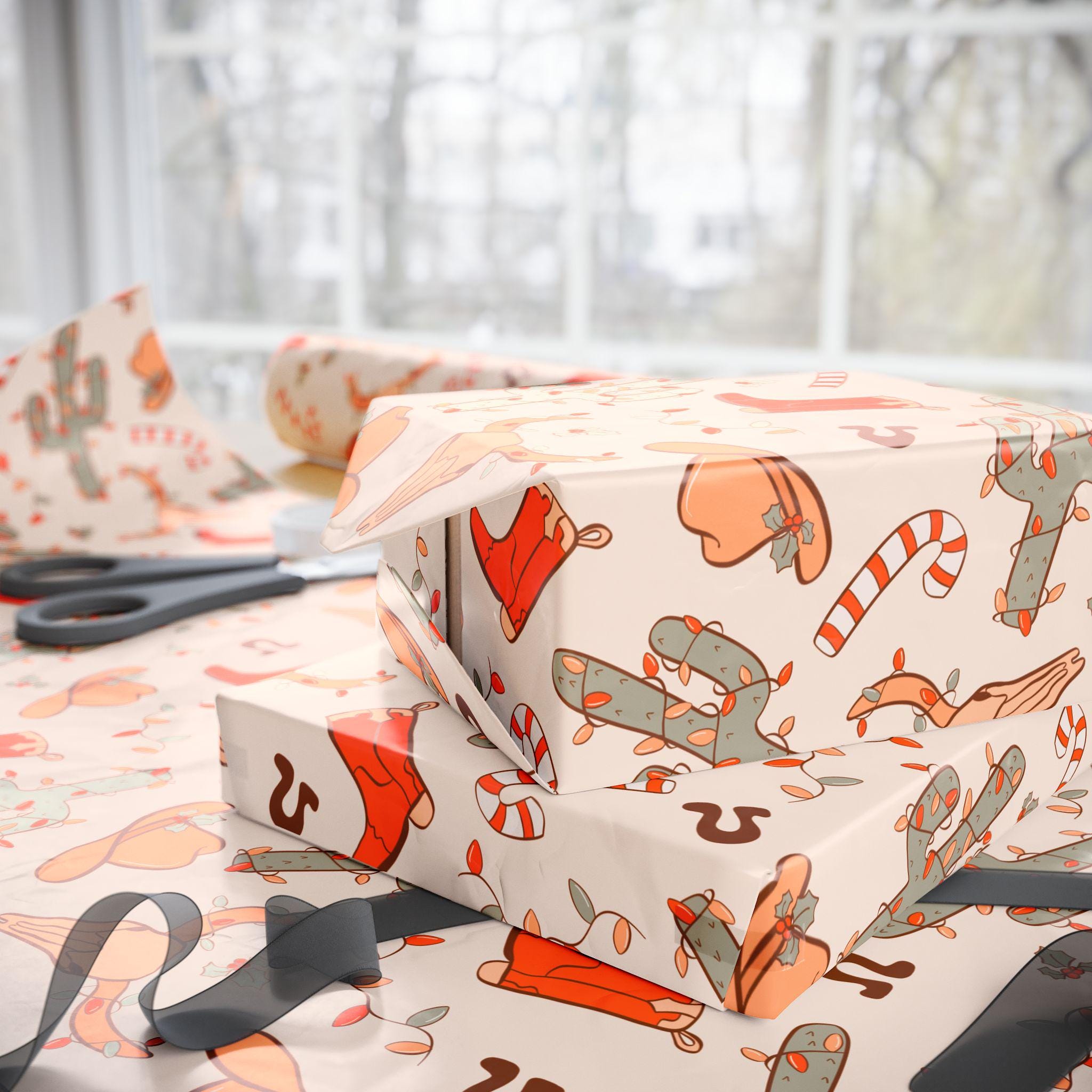 Western Cowboy Retro Wrapping Paper, Cowboy Christmas Gift Wrap, Festive Wrapping Paper, Retro Christmas Vibe, Vintage Christmas Charm Wrap