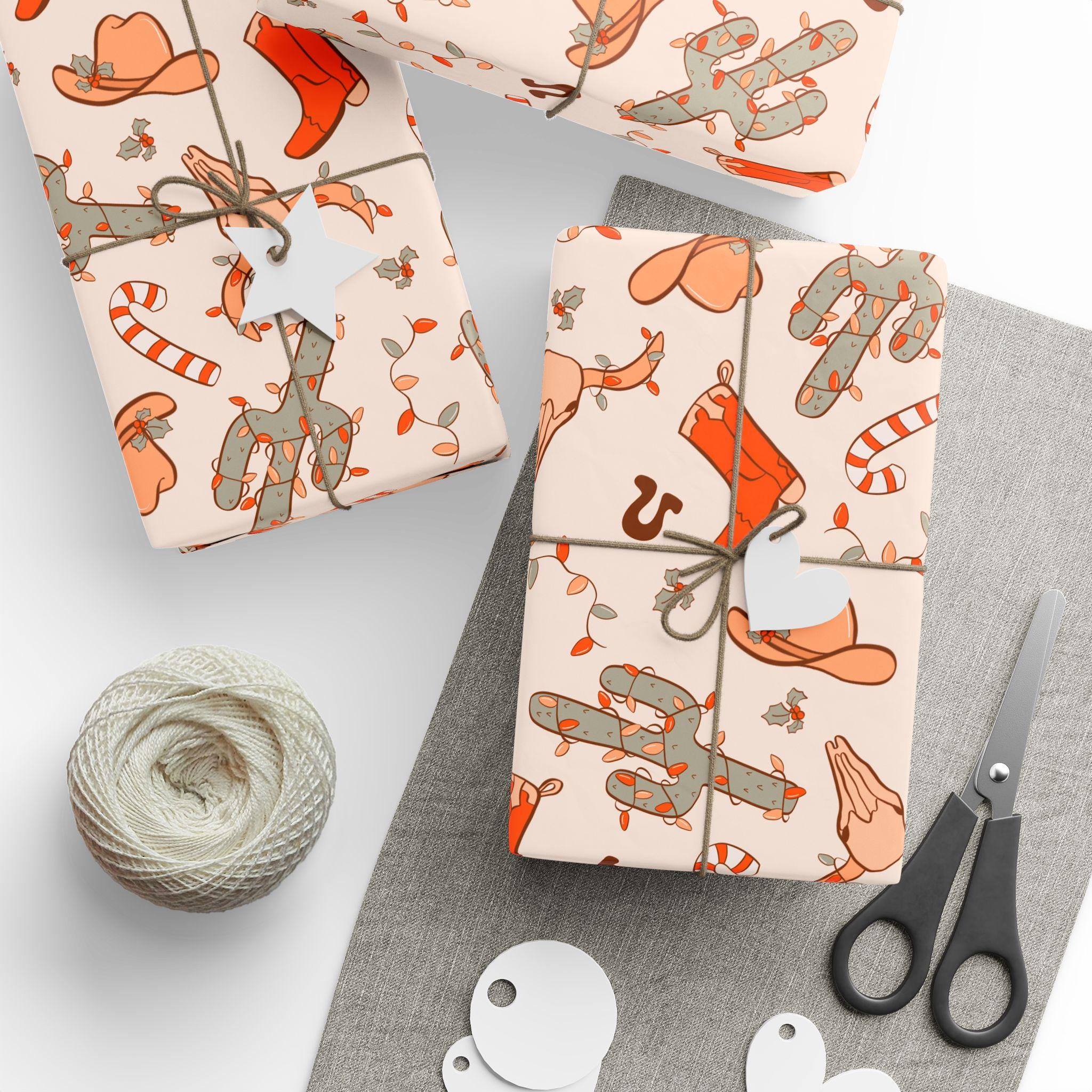 Western Cowboy Retro Wrapping Paper, Cowboy Christmas Gift Wrap, Festive Wrapping Paper, Retro Christmas Vibe, Vintage Christmas Charm Wrap