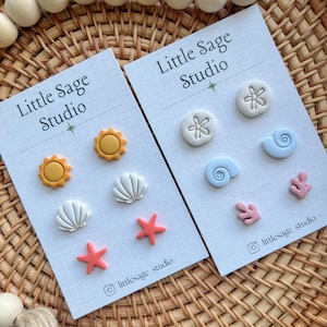 Beach Polymer Clay Studs: Summer Earring Stud Pack