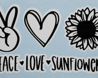 Car decals, vinyl, mom, dad, kids, Peace, Love, Sunflowers