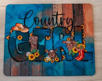 Mouse pad, sublimation, country, girl, sunflower, cow