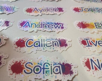 Pegatinas, holográficas, escuela, estudiantes, nombre, personalizadas, etiquetas, profesores del aula