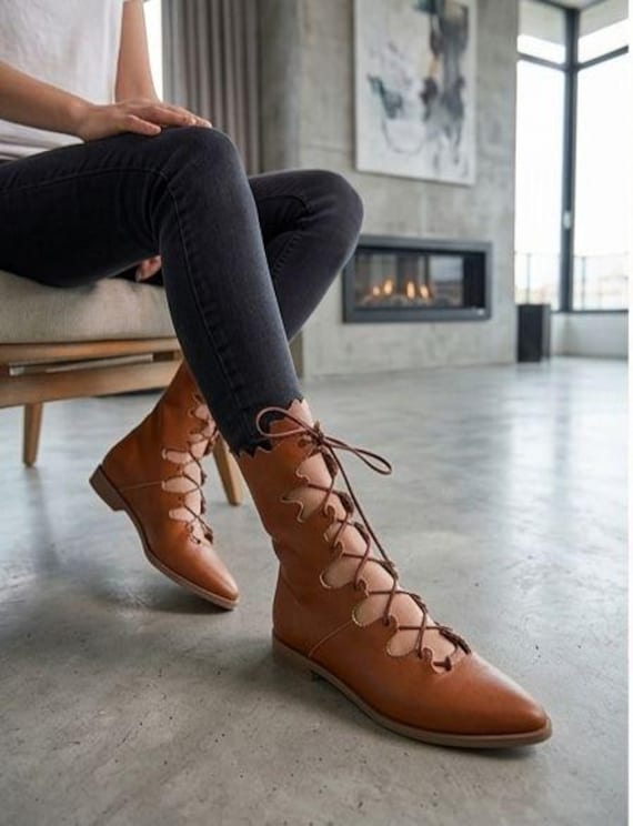 brown flat dress boots Handmade Leather Lace Up for Women, Medieval Renaissance Boots, Fairy Cottagecore Ankle Boots, Viking Style Shoes Silk Satin Colors:Black 514 Designed in London and Cute Clothes for Toddlers Short Sleeve Satin Slip