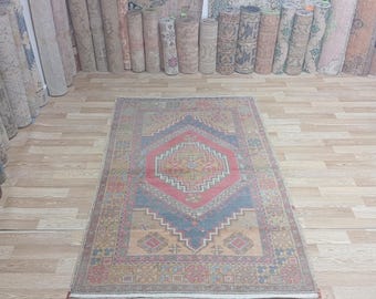 4x6 Rug,Vintage Area Rug,Neatural Turkish Rug,Bedroom Livingroom Entryway Rug,4x6 Ousak Rug,4x6 Vintage Wool Rug,Home Decore Rug, 3.8x5.11ft