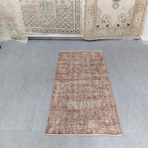 2x5 Rug,Handmade Oriental Brown,Green Runner Rug,2x5 Vintage Runner,Turkish Bathroom Kitchen Livingroom Bedroom Rug, Home Decor, 2.6x5.2 Ft