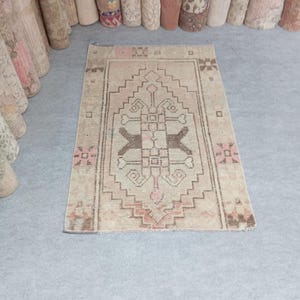 3x4 Rug, 3x4 Beige Brown Rug, 3x4 Vintage Rug, Small rug, Mini rug, Bahtroom Rug, Kitchen Rug, Rugged Doormat, 3x4 Oushak Rugs,2.7x3.11 feet