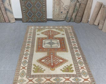 4x6 Rug 4x6,Area Turkish Rug,Vintage  Area,Wool Rug,4x6,Neatrul Wool Rug 4x6,Handmade Soft Ousak Rug,Living Room Rug,Decor Rug,4.3x6.4ft