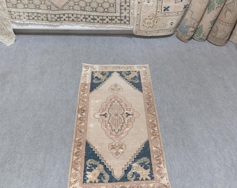 2x3 Rug,Beige Bulue,Rug,Oushak Rug,Handmade Wool Rug,2x3 Small Rug,Handwoven Rug,Door MatRug,2x3 Antique Rug,2x3 Turkish Wool Rug 1&#39;10x3&#39;7ft