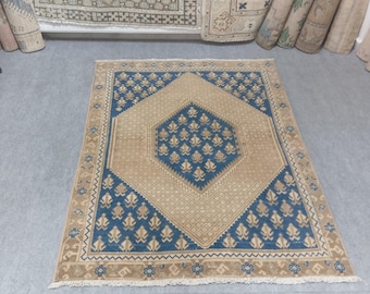4x5 Turkish Rug,Oushak Rug,4x6 Antique Rug,Area Rug,4x5 Vintage Rug, Oriental,Neatural Rug,Vintage Small Rug,Handmade Wool Rug,3&#39;11x5&#39;4 feet
