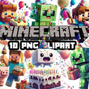 Bundle de cliparts anniversaire Minecraft, 10 PNG anniversaire Minectaft PNG, Minecraft Clipart PNG, anniversaire Minecraft, fête Minecraft, anniversaire d'enfants