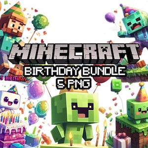 Minecraft Geburtstag Clipart Bundle, 5 PNG Minecraft Geburtstag svg, Minecraft-Geburtstagsparty, alles Gute zum Geburtstag svg, Kinder Geburtstag svg, svg Bundle