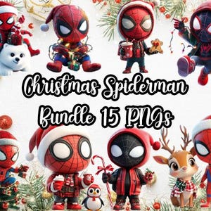 Pakiet świąteczny Spiderman 15 PNG, Zimowy Clipart, Boże Narodzenie Svg, Boże Narodzenie Spiderman PNG, Clipart z kreskówek, Spiderman Cyfrowy, Pliki SVG PNG